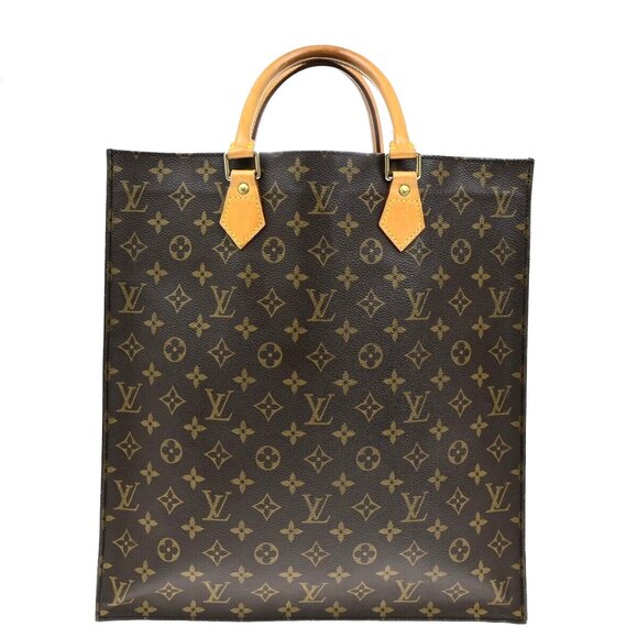 LOUIS VUITTON Logo Sac Plat Hand Tote Bag Monogram Leather Brown M51140 39ED895 - Picture 1 of 14